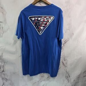 Columbia PFG T Shirt Mens XL Blue Tee Crew Neck Flag Red White Royal